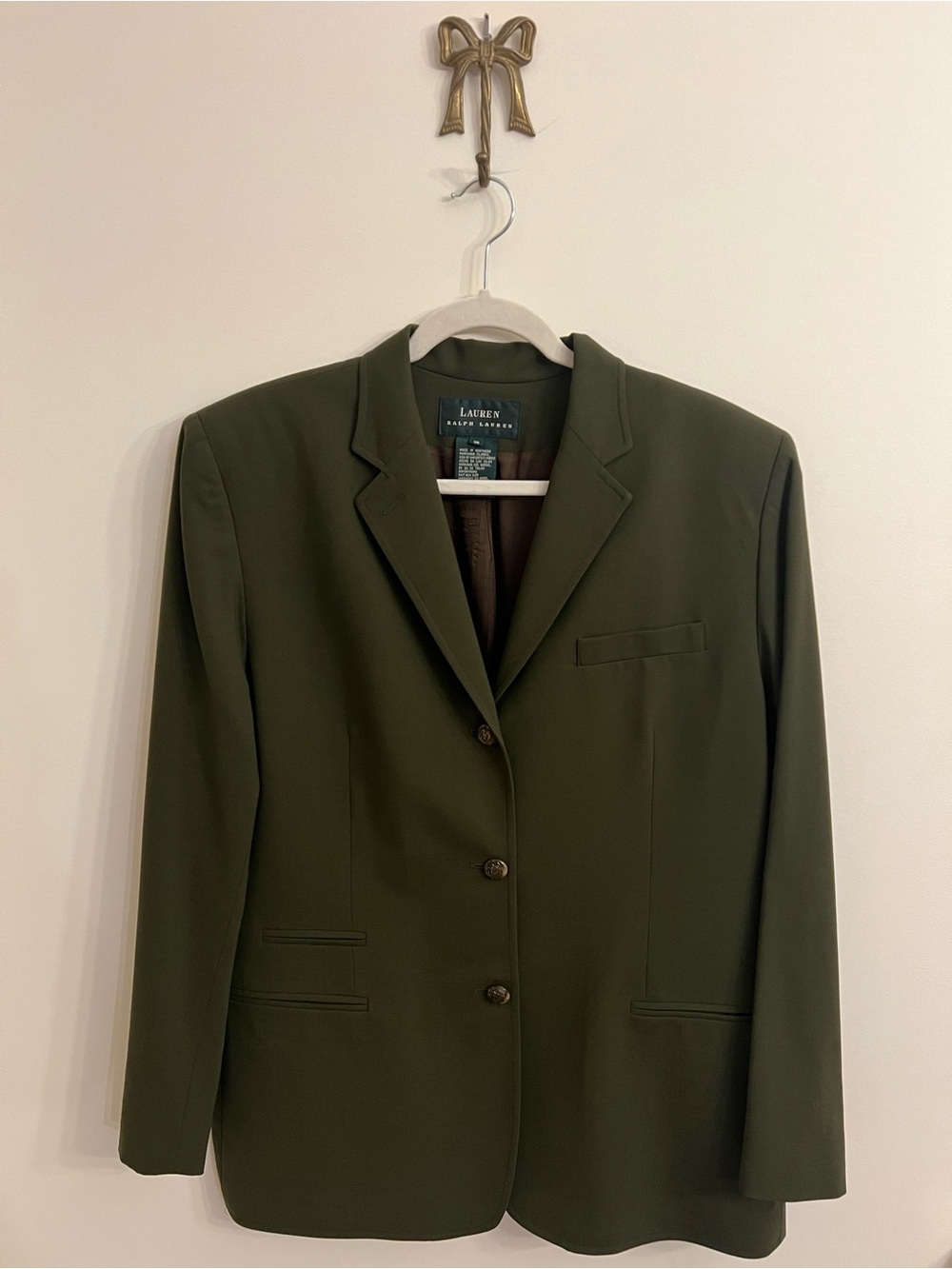 Lauren Ralph Lauren Olive Green Notch-Lapel Blazer Wool Equestrian 16